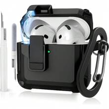 Locking Compatible With AirPods 4 Gen (2024), Rugged TPU Case Cover For AirPods 4 Case With Security Lock And Auto-Open For Airpods 4th Generation Earbuds Shockproof Case Drop-Protection Cover With Cleaner Kit