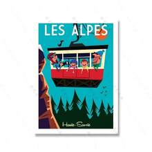 1 件阿尔卑斯山缆车游乐场艺术海报印刷卡通雪山恩格尔贝格铁力士山旅行帆布画房间家居装饰无框 - 彩色 - 查看 27