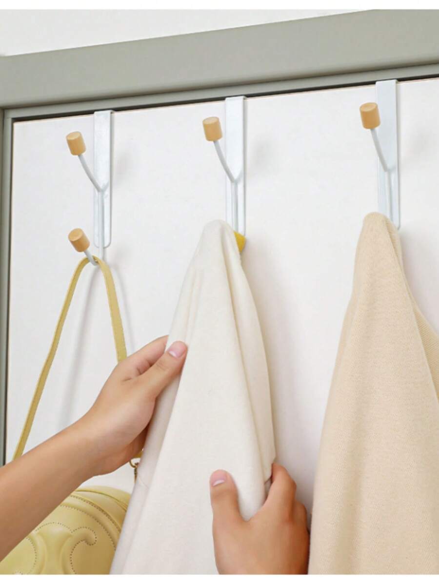 1 件，简易木质双钩挂钩，门后免打孔挂钩，衣帽钩，收纳衣架，浴室毛巾钩