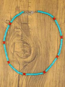 1 chiếc vòng cổ ngọc lam Bohemian dành cho nữ, thiết kế cổ điển và tối giản, làm bằng đá khảm ngọc lam, vòng cổ xích dành cho nữ, đồ trang sức Bohemian, đồ trang sức thời trang phương Tây, vòng cổ hạt dành cho nữ, phù hợp với nhiều sự kết hợp khác nhau - N-199 - Xem 7