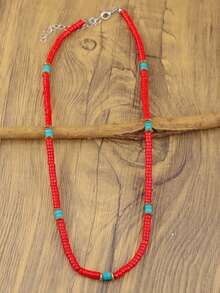 1 chiếc vòng cổ ngọc lam Bohemian dành cho nữ, thiết kế cổ điển và tối giản, làm bằng đá khảm ngọc lam, vòng cổ xích dành cho nữ, đồ trang sức Bohemian, đồ trang sức thời trang phương Tây, vòng cổ hạt dành cho nữ, phù hợp với nhiều sự kết hợp khác nhau - N-199 - Xem 3