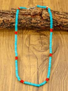 1 chiếc vòng cổ ngọc lam Bohemian dành cho nữ, thiết kế cổ điển và tối giản, làm bằng đá khảm ngọc lam, vòng cổ xích dành cho nữ, đồ trang sức Bohemian, đồ trang sức thời trang phương Tây, vòng cổ hạt dành cho nữ, phù hợp với nhiều sự kết hợp khác nhau - N-199 - Xem 2