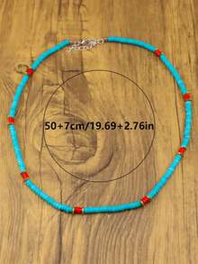 1 chiếc vòng cổ ngọc lam Bohemian dành cho nữ, thiết kế cổ điển và tối giản, làm bằng đá khảm ngọc lam, vòng cổ xích dành cho nữ, đồ trang sức Bohemian, đồ trang sức thời trang phương Tây, vòng cổ hạt dành cho nữ, phù hợp với nhiều sự kết hợp khác nhau - N-199 - Xem 4