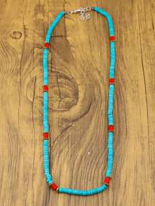 1 chiếc vòng cổ ngọc lam Bohemian dành cho nữ, thiết kế cổ điển và tối giản, làm bằng đá khảm ngọc lam, vòng cổ xích dành cho nữ, đồ trang sức Bohemian, đồ trang sức thời trang phương Tây, vòng cổ hạt dành cho nữ, phù hợp với nhiều sự kết hợp khác nhau - N-199 - Xem 6