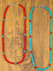 1 chiếc vòng cổ ngọc lam Bohemian dành cho nữ, thiết kế cổ điển và tối giản, làm bằng đá khảm ngọc lam, vòng cổ xích dành cho nữ, đồ trang sức Bohemian, đồ trang sức thời trang phương Tây, vòng cổ hạt dành cho nữ, phù hợp với nhiều sự kết hợp khác nhau - N-199 - Xem 1