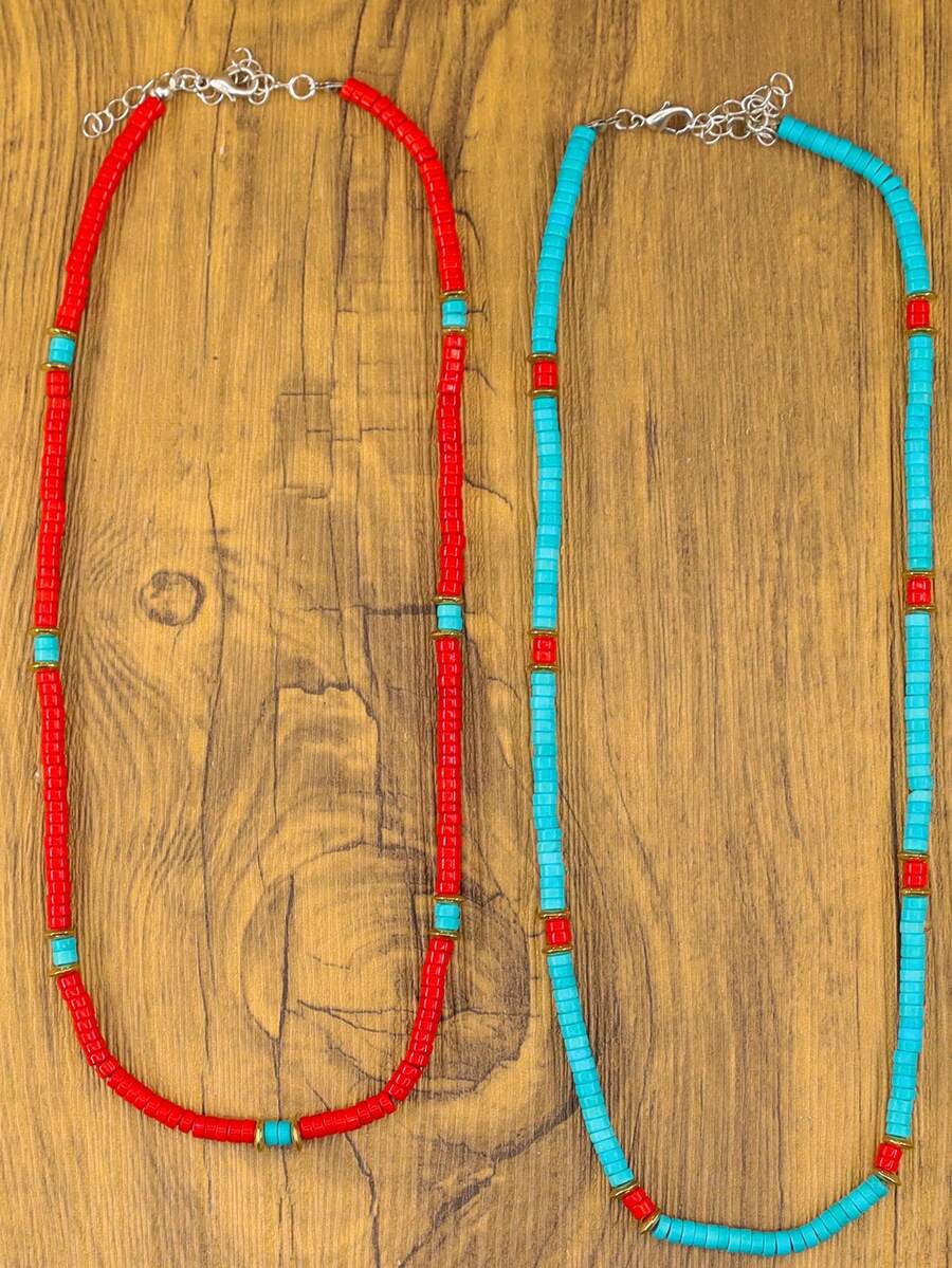 1 chiếc vòng cổ ngọc lam Bohemian dành cho nữ, thiết kế cổ điển và tối giản, làm bằng đá khảm ngọc lam, vòng cổ xích dành cho nữ, đồ trang sức Bohemian, đồ trang sức thời trang phương Tây, vòng cổ hạt dành cho nữ, phù hợp với nhiều sự kết hợp khác nhau - N-199 - Xem 1