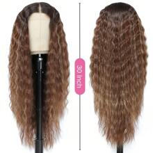 30 英寸长卷曲蕾丝前部合成假发卷发合成蕾丝前部假发，13x4 T 部分合成蕾丝假发预拔深波浪假发棕色混合金色挑染假发女士中分假发初学者友好自然造型适合女孩日常派对使用 - 挑染金色 - 查看 3