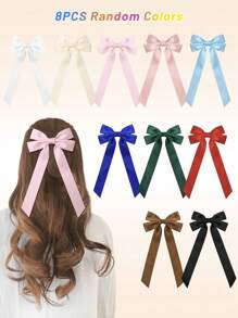 8PCS/Pack Silky Satin Hair Bows Hair Ribbon Clips For Girls Ponytail Holder Hair Accessories Alligator Clips Hair Bow For Girls Toddlers Teens Kids - Multicolor - View 1