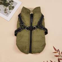 1 件防水防风保暖宠物夹克，拉链领反光条背带，适用于猫狗，秋冬季户外外套 - 軍綠色 - 查看 3
