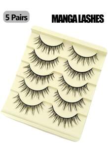 Asiteo 5 Pairs Of Luxurious Manga Lashes - Wispy Soft And Natural Look False Eyelashes ,Long-Lasting Beauty For Fashion-Forward Makeup Obsessives - Reusable For Multiple Glamorous Looks Makeup - 尖尾漫畫款 - 查看 4