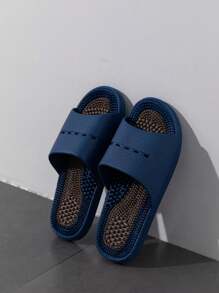 男士灰色按摩拖鞋，足部穴位按摩设计，舒适柔软淋浴凉鞋，防水防滑耐磨 - 藏蓝色 - 查看 3