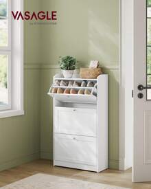 VASAGLE Shoe Cabinet With 3 Flip Drawers, Shoe Storage Cabinet, Adjustable And Removable Dividers, Holds Up To 18 Pairs Of Shoes, Entryway, 9.4 X 23.6 X 42.5 Inches - trắng - Xem 1