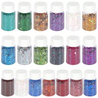 19 Colores DIY Mezcla de Polvo de Brillo de Cristal Epoxi de Resina Hecho a Mano, Incluye Escamas Hexagonales Holográficas de Láser, 20ml, Para Ajuste de Color de Molde de Resina, Arte de Uñas, Decoración de Navidad y Halloween con Brillo, Artes y Manualidades