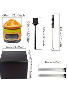 Cute Mushroom Zinc Alloy Metal Spice Grinder, 4 Layers Tobacco Grinder, Portable Stylish Wood Like Spice Grinder, Come With Cleaning Brush, Cone Holder Tubes, 5-In-1 Gift For Women Men - 彩色 - 查看 2
