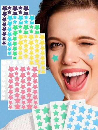 400张脸贴，节日派对贴纸星星装饰贴，万圣节五角星贴纸，彩色装饰贴，仅用于装饰（不用于化妆），易于使用，化妆和装饰配件，适用于派对，聚会和办公室
