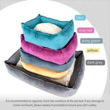 Removable Dog Bed/Cat Bed, 4-Season Use, Square Shape, Non-Slip Bottom, Flannel Fabric, High-Elastic PP Rayon Filling, Comfortable Pet Bed, Minimalist Style, Available In Yellow, Blue, Dark Gray, Army Green, Rose Red Solid Colors, SGS Certified, Sourced From Home Textile Manufacturer - Multicolor - View 4