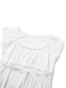 Women Y2k Fairy Grunge Tees Short Sleeve See Through Lace Up T-Shirt Vintage Crop Tops Aesthetic Clothes E-Girl Streetwear - 白色 - 查看 5