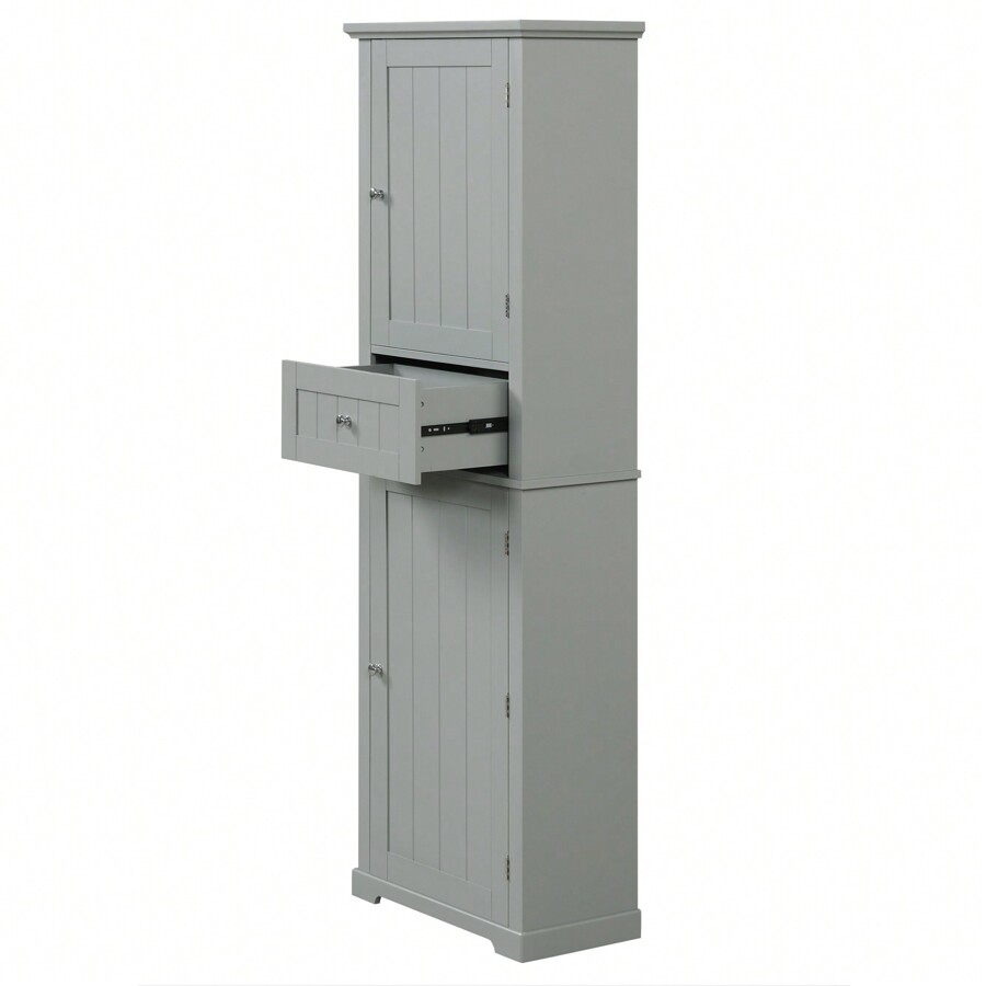 Tall Bathroom Storage With Adjustable Shelf, Drawer, And Dual