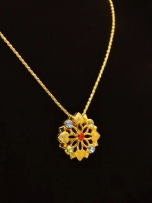 Bộ trang sức 4 món/bộ, vòng cổ, hoa tai, vòng tay và nhẫn bằng hợp kim kẽm màu vàng, đính đá Cubic Zirconia nhiều màu, thiết kế thanh lịch sang trọng, phù hợp với trang phục hàng ngày, tiệc tùng và thời trang - Vàng - Xem 4