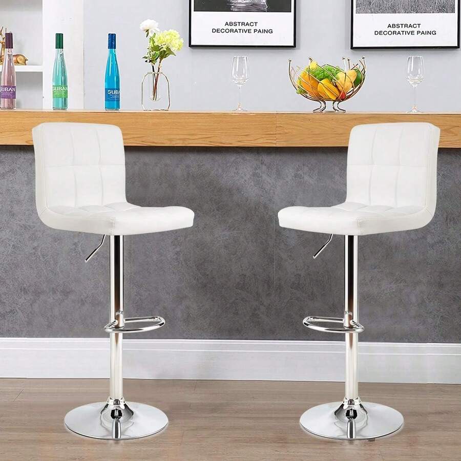 Bar Stool, Modern Swivel Adjustable Height PU Leather Barstools With