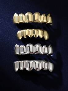 THATBOY 1 cái/2 cái 18K mạ vàng 6 răng sáng bóng răng Grillz trang sức Halloween Rapper Cosplayer phụ kiện trang phục - Nhiều màu - Xem 1