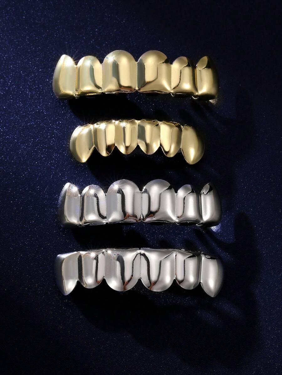 THATBOY 1 cái/2 cái 18K mạ vàng 6 răng sáng bóng răng Grillz trang sức Halloween Rapper Cosplayer phụ kiện trang phục - Nhiều màu - Xem 1