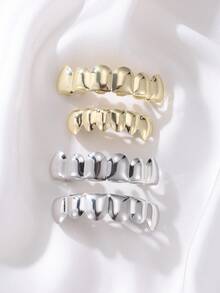 THATBOY 1 cái/2 cái 18K mạ vàng 6 răng sáng bóng răng Grillz trang sức Halloween Rapper Cosplayer phụ kiện trang phục - Nhiều màu - Xem 6
