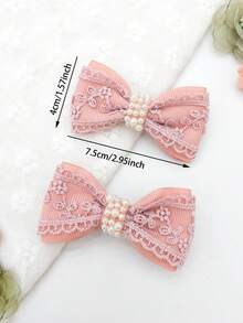 2 件时尚优雅蕾丝丝带蝴蝶结发夹，日常佩戴配饰 - 一對 - 查看 3