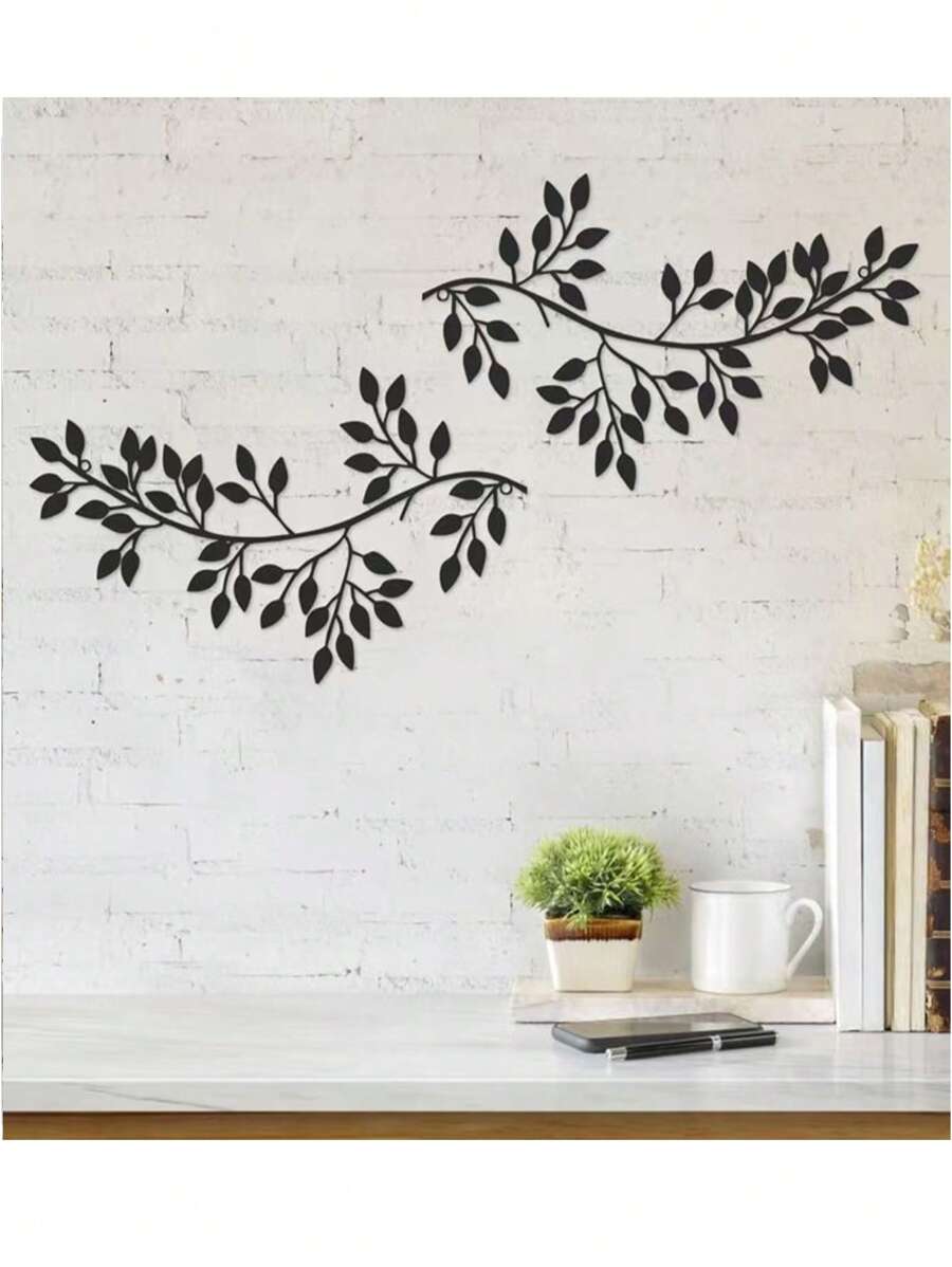 2pcs 30cm Metal Leaf Wall Decor, Vine Olive Branch Leaves Wall Art Sculpture, Home Decoration For Living Room & Bedroom, Home Decor, Room Decor, Wall Decor Gifts Birthday Graduation