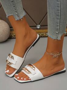 Women's New Fashionable, Simple And Elegant Casual Lightweight Soft-Bottomed Comfortable Black Sandals. Slip-Resistant, Anti-Bacterial, Anti-Odor, Soft And Open-Toe Flat Sandals, Suitable For Summer Outdoors, Travel, Holidays, Outer Wear Slippers And Home Slippers - White - View 4