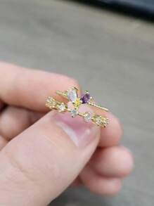 1PC Small Fresh Double Ring Women's Simple Personality Flower Ring Women's Open Ring Jewelry Elegant Halloween