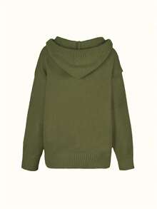Fall/Winter Casual Patchwork Drawstring Pocket Hooded Collar Top For Women - Army Green - View 3