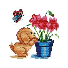 1 Set Animal Series Printed Cross Stitch Kit, DIY Stamped Cross Stitch 11CT Mesh 3-Strands Thread Embroidery Kit, Suitable For Beginners, Home Decor Cushion Pillow Cover