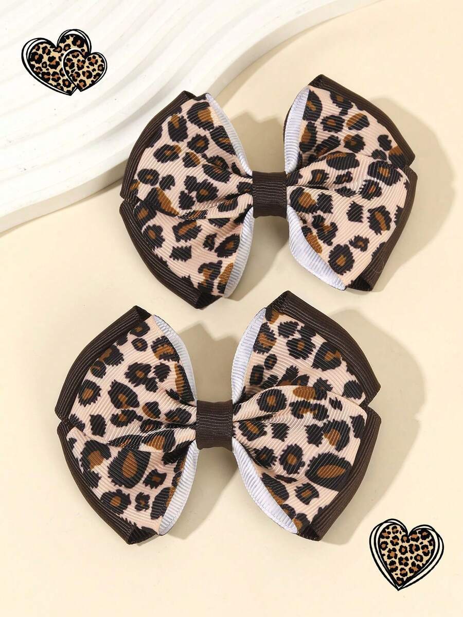 2 chiếc nơ cài tóc họa tiết da báo cho nữ kẹp tóc cá sấu nơ da báo kẹp tóc ruy băng grosgrain cho nữ kẹp tóc đuôi sam phụ kiện tóc cho nữ - màu nâu - Xem 1