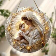 1件装圣诞场景基督教木质20*20厘米圆形悬挂花环装饰，可用于门饰、墙饰、派对装饰、生日礼物、感恩节礼物、基督教装饰、悬挂式生日家居装饰、圣诞节装饰、房间装饰、冬季圣诞装饰 - 彩色 - 查看 10