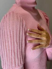 Cacharrel Women's Knit Blouse Long Sleeve Princess Turtleneck Winter - Màu Hoa hồng đỏ - Xem 3