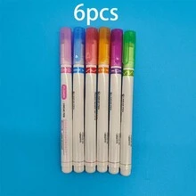 Bộ 6 bút dạ quang cong đa năng, thân PE nhẹ, thuận cả hai tay, hình tròn có nắp tháo rời, nhiều họa tiết cong thích hợp để ghi chú và tô màu - Nhiều màu - Xem 6