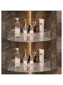 2pc Shampoo Holder Bathroom Shelves No Hole Acrylic Horn - 透明灰 - 查看 1