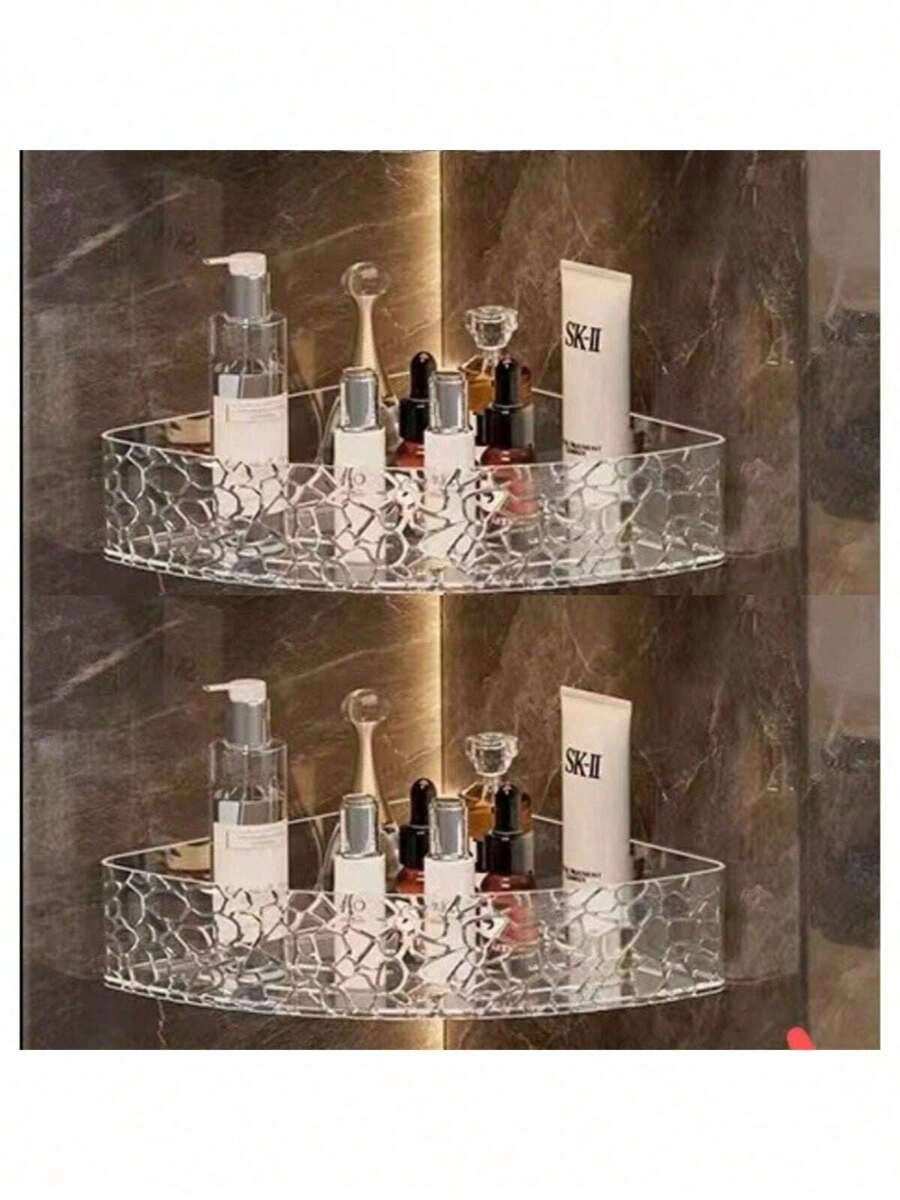 2pc Shampoo Holder Bathroom Shelves No Hole Acrylic Horn - 透明灰 - 查看 1