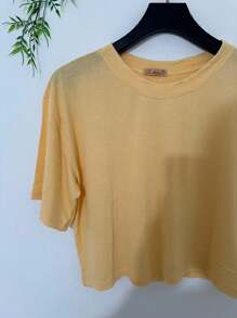 Viscolycra Cropped Top - 芥末黃 - 查看 2