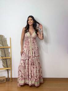 NILMAGEO DRESS - 酒紅色 - 查看 3