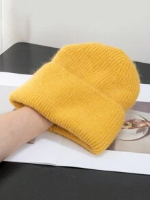 1pc Women's Solid Color Knit Hat, Fashionable Loose Knitted Cap, Soft & Warm Rabbit Hair Large Circumference Beanie, Suitable For Outdoor Travel In Autumn/Winter - Knitted Hat - View 17