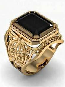1 chiếc nhẫn thời trang nam sang trọng - Cubic Zirconia đen, thiết kế hoa may mắn thời trang, thích hợp cho tiệc, tiệc chiêu đãi doanh nghiệp, đám cưới và các dịp trang trọng - màu đen - Xem 1
