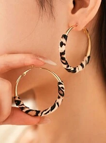 1 Pair Retro Leopard Pattern Leather & Alloy Fashion Versatile Earrings, Face Slimming Design, Suitable For Women Year-Round Daily Wear, Holiday Gift