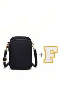 1 件 DIY 大字母休闲时尚斜挎包带手机布袋垂直零钱包适合女孩、旅行、返校、礼物 - 黑色 - 查看 14