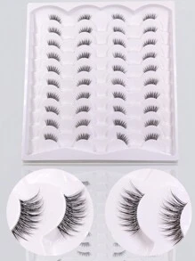 20 Pairs Of 12mm Transparent Stem Natural Style Half-Lashes For Daily Wear And Party - Black - View 4
