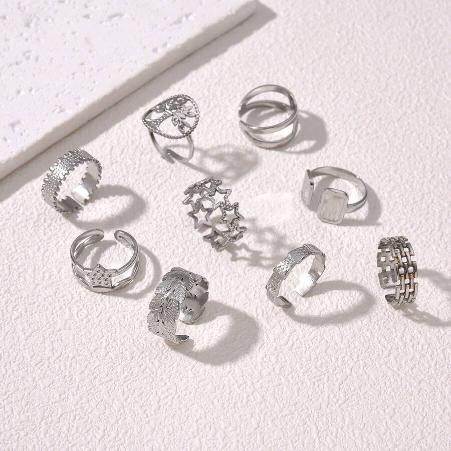 2-3 件不锈钢时尚戒指，送给女朋友的完美礼物，适合日常装扮、婚礼派对 - 彩色 - 查看 1