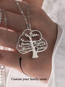 1 pieza Collar personalizado del árbol de la vida de acero inoxidable, collar personalizado del árbol genealógico familiar con 1-9 nombres, múltiples collares con nombres, joyería personalizada del árbol genealógico familiar clásico para mujeres, hombres, regalos de cumpleaños, aniversario, vacaciones, joyería de acero inoxidable, regalos de Halloween, Navidad