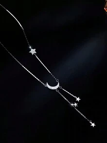 1 chiếc vòng cổ tua rua hình sao và mặt trăng bằng bạc Sterling 925, phong cách Mori thanh lịch và tươi mới, vòng cổ mặt trăng thiết kế độc đáo tối giản, món quà đáng yêu - ngôi sao và mặt trăng - Xem 7