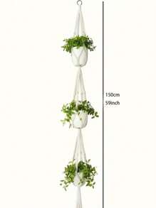1 件装植物吊架室内悬挂花盆篮带木珠装饰花盆架无流苏适用于室内室外波西米亚风家居装饰 35 英寸，象牙色户外装饰 - 米色 - 查看 14